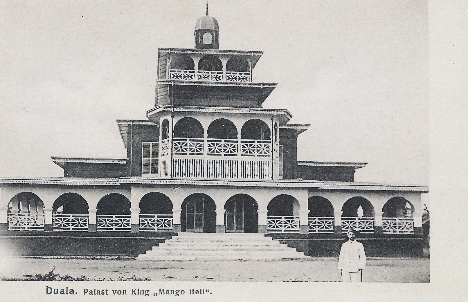 King Bell's palace in Douala, German postcard (c. 1900).