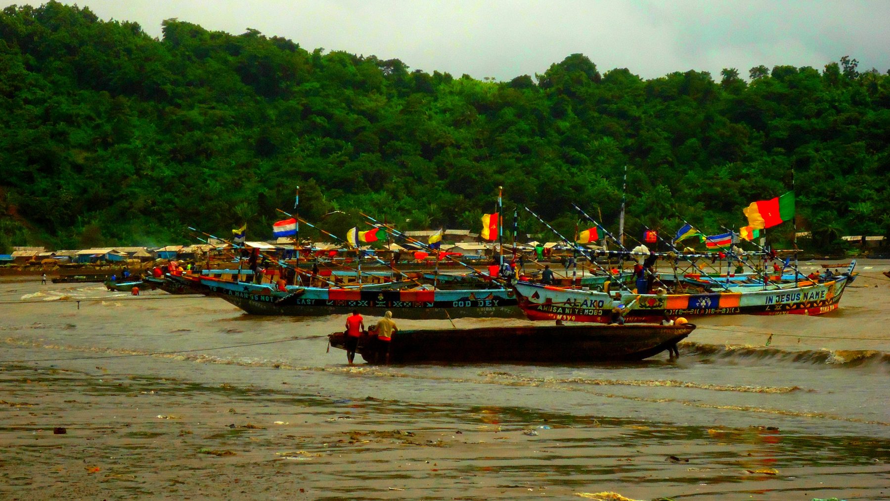 Fishing pirogues on the beach at Limbe.
